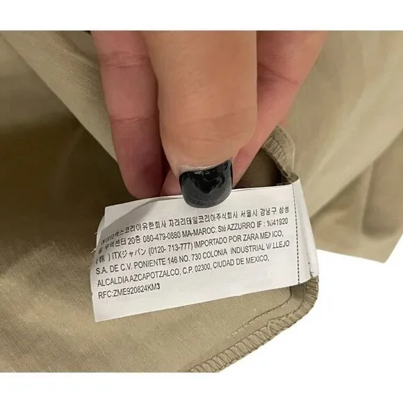 Zara Womens Midi Skirt Small S Tan Brown Cotton Pleated Flared Hem 1971/052 NWD - Picture 8 of 16